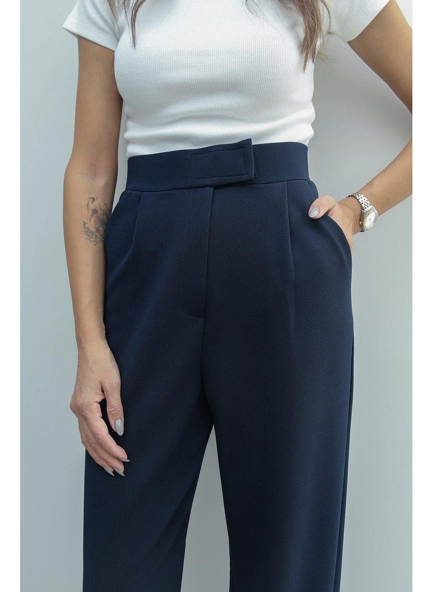 Havoş Havos Navy Blue Senta Velcro Closure Palazzo Trousers  - Image 4