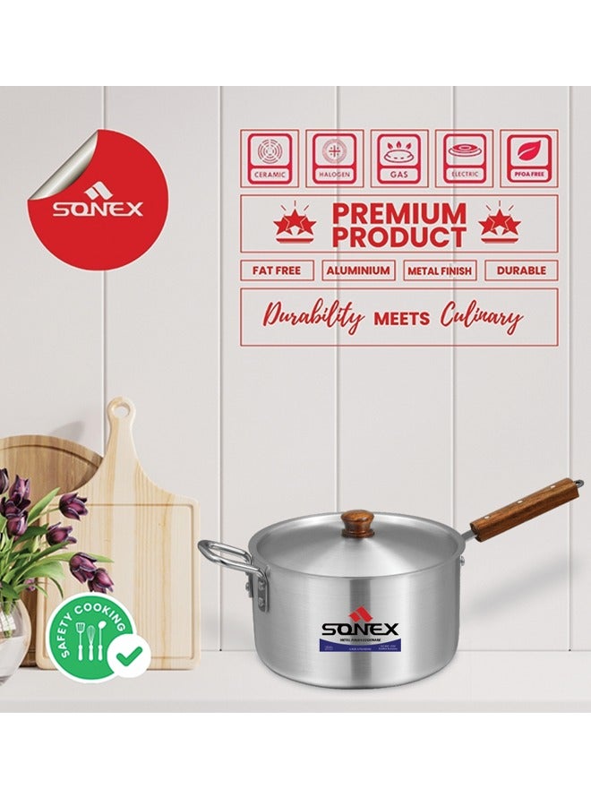 SONEX  Aluminum Saucepan Set – 3-Piece Cookware with Wooden Handle & Metal Finish, Dual Handles, Durable & Heat-Resistant, Dishwasher Safe, Ideal for Soups, Stews & Boiling – Large Sizes: 4L, 6L, 8L - Image 4