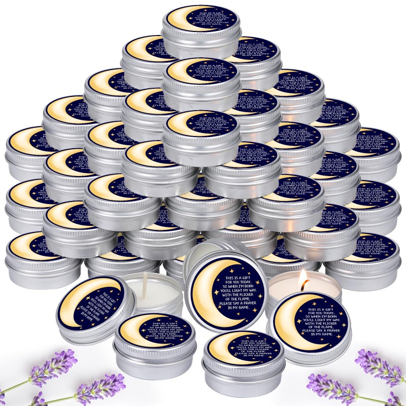 MTLEE 50 Pcs Over The Moon Baby Shower Candles Over The Moon Baby Shower Favors Gift Travel Tin Candle Aromatherapy Favors(Blue) - Image 1