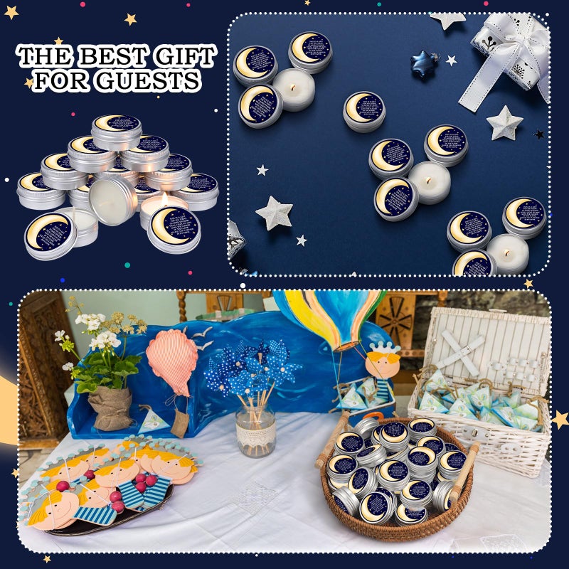 MTLEE 50 Pcs Over The Moon Baby Shower Candles Over The Moon Baby Shower Favors Gift Travel Tin Candle Aromatherapy Favors(Blue) - Image 5