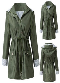 Women Solid Rain Jacket Outdoor Plus Size Waterproof Hooded Windproof Loose Coat