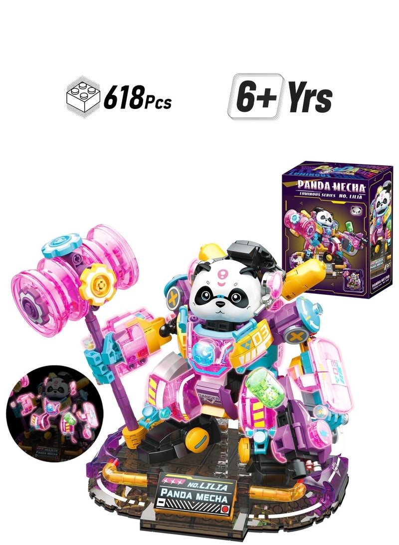Excefore Panda Building Blocks Set, 618 pcs Luminous Friends Animals Micro Mini Mecha Building Bricks Kit, Cute Animal Figures Toy for Adults and Kids, Party Favor for Boys Girls Aged 6+  - Image 1