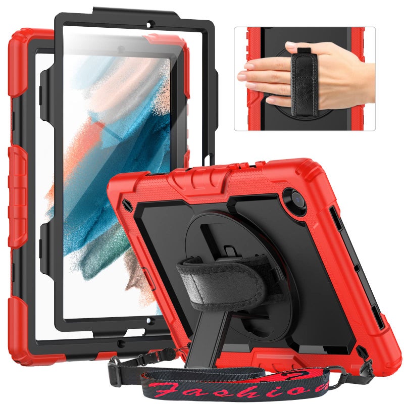 Timecity Case for Samsung Galaxy Tab A8 105 inch SMX200X205X207 with 360 Degree Rotatable Kickstand Hand Strap Shoulder Strap for Samsung Galaxy Tab A8 Tablet 2022 Released Red