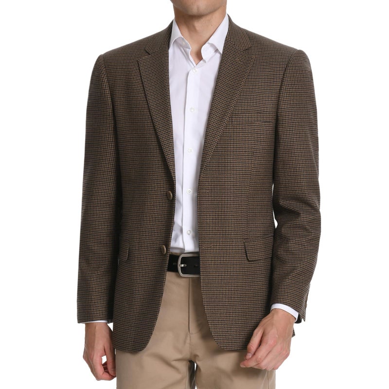 P&L Men's Classic Fit Houndstooth Blazer Sport Coat 2 Button Casual Jacket for Business, Party & Travel Brown - Image 1