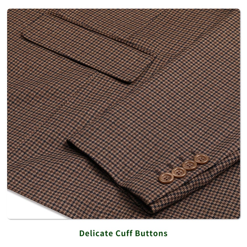 P&L Men's Classic Fit Houndstooth Blazer Sport Coat 2 Button Casual Jacket for Business, Party & Travel Brown - Image 4