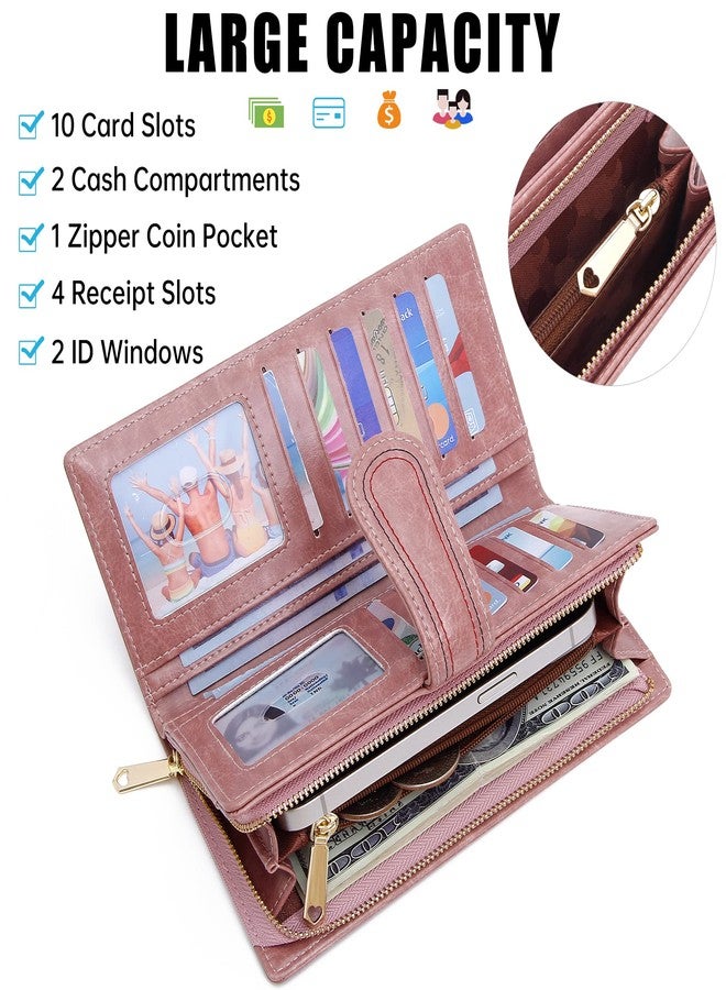 YOUBDM Leather Wallets for Women Large Capacity Credit Card Holder Ladies Travel Clutch Purse Bifold Oil Wax Wallet with Zipper Pocket - Image 3