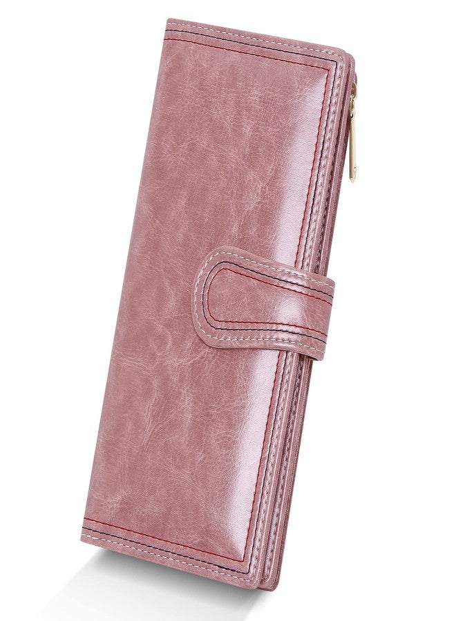 YOUBDM Leather Wallets for Women Large Capacity Credit Card Holder Ladies Travel Clutch Purse Bifold Oil Wax Wallet with Zipper Pocket - Image 1