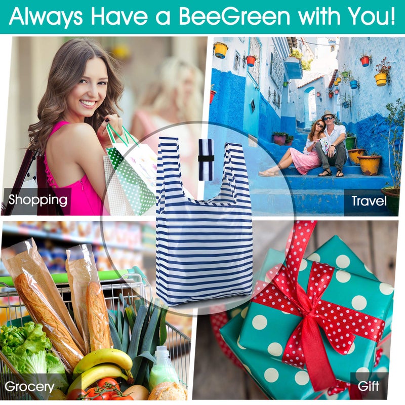 BeeGreen Reusable Foldable Shopping Totes with Handles,12 Pack Heavy Duty Polyester Fabric Geometry Grocery Bags, Large Fashion Reusable Bags for Travel & Groceries, Washable Clothâ€‹ Bag Bulk - Image 2