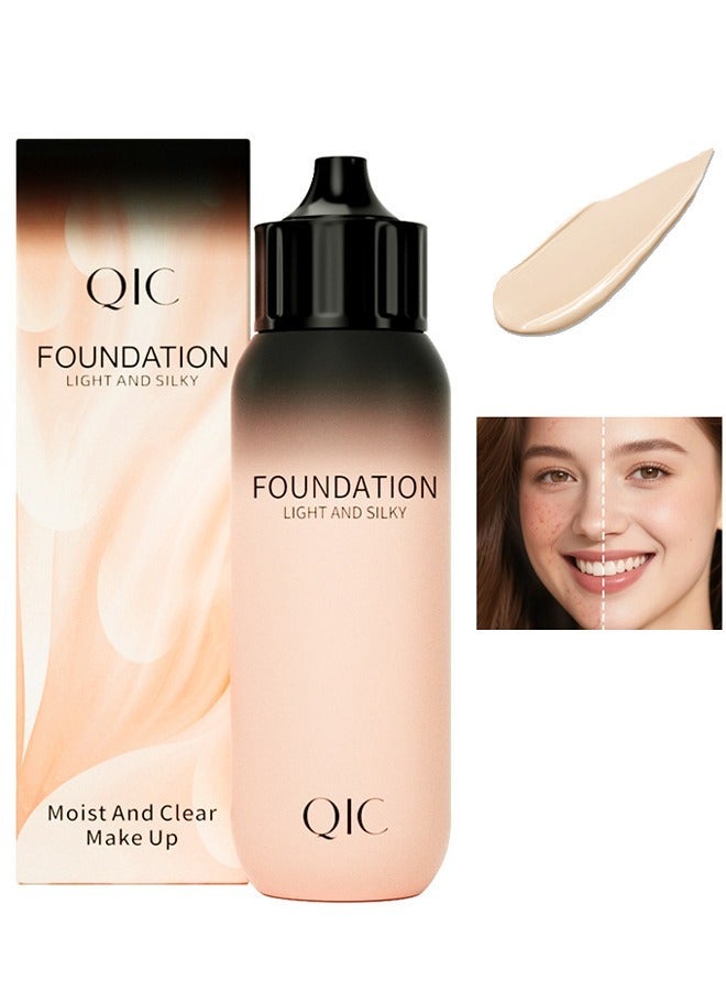 كيو اي سي كريم أساس كريم مكياج خفيف وحريري كريم أساس معصوم 24 ساعة كريم أساس فريش وير تغطية كاملة طويل الأمد بدون وزن ناعم مقاوم للماء رطب وشفاف 30 جم (M01 عاجي) - Image 1