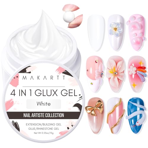 Makartt White 3d Gel Nail Art: 4-in-1 3d Nail Gel Sculpting Gels White Non-sticky for Extension, 15ML Solid Builder Nail Gel UV Glue for Acrylic Tips, Rhinestones & Sculpture Gels for Nails Salon Home - Image 1