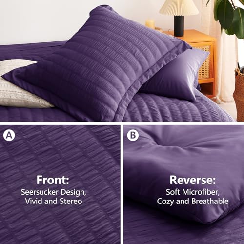 CozyLux Queen Comforter Set Purple Seersucker 7 Pieces Bed in a Bag Queen Comforter Set with Sheets, Luxury Soft Bedding Set with Down Alternative Comforter, Sheets, Pillowcases & Shams for All Season - Image 4