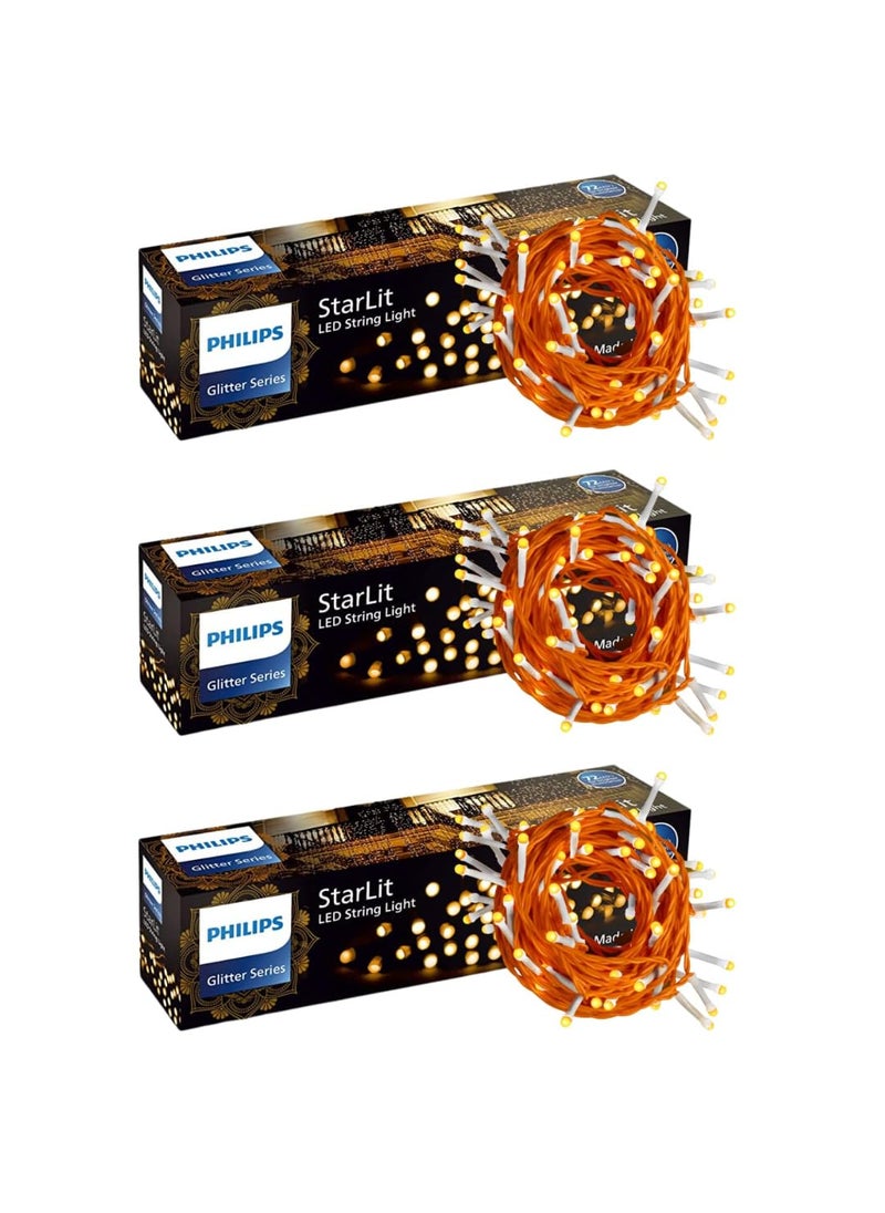 Philips - PHILIPS Starlit 12 Meter 72 LEDs String Light for Decoration Festival LED String Light for Diwali Christmas and Home Decoration Amber Pack of 3 - Image 1