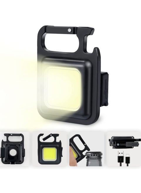Small LED Flashlight 800 Lumens COB Rechargeable Keychain Mini Flashlight 4 Light Modes Portable Pocket Light with Folding Bracket Bottle Opener and Magnet Base for Fishing Walking Camping