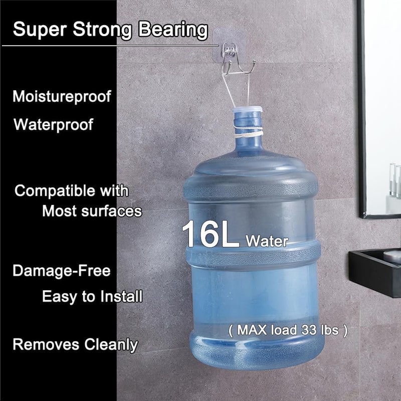 CenterZ 15 Pack Large Double Adhesive Wall Hooks, Damage-Free Waterproof 33 Ib Max Heavy Duty Hanging Clear Seamless Sticky Utility Hooks, Towel Coats Hats Clothes Nail Free Hangers (Twin Round Head) - Image 3
