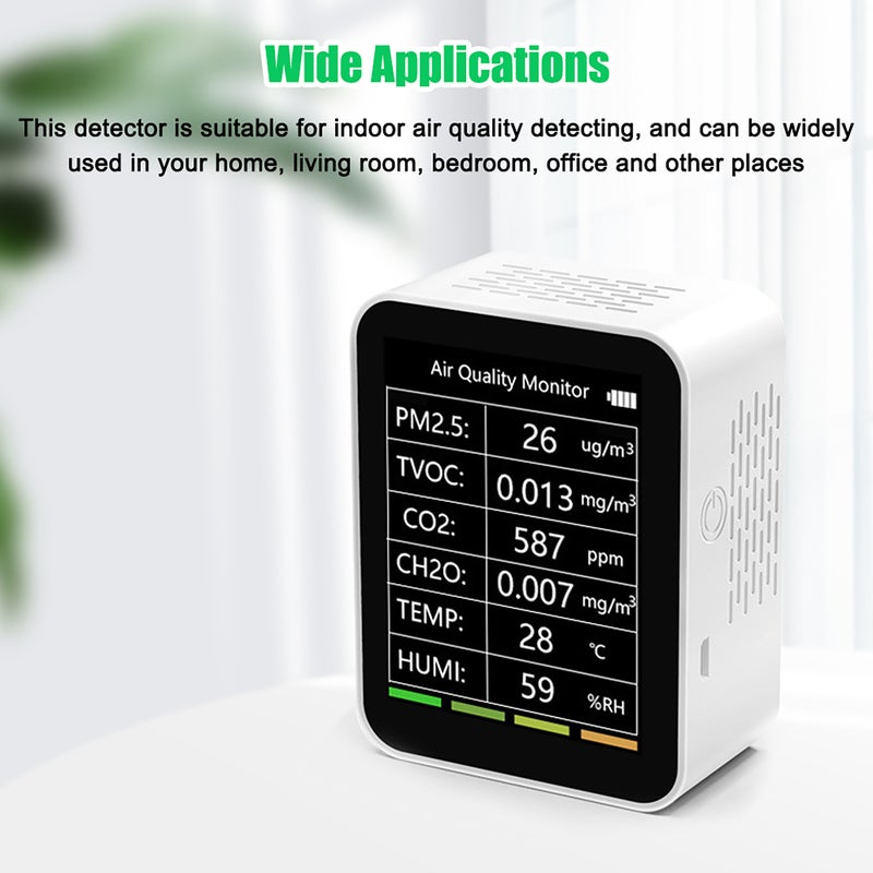 Tuya WiFi Portable Home Office Indoor Desktop Air Quality Detector 6 In 1 Multifunctional Detector PM2.5 TVOC CO2 CH2O Temperature Humidity Detecting Intelligent Linkage Mobilephone APP Remotes - Image 3