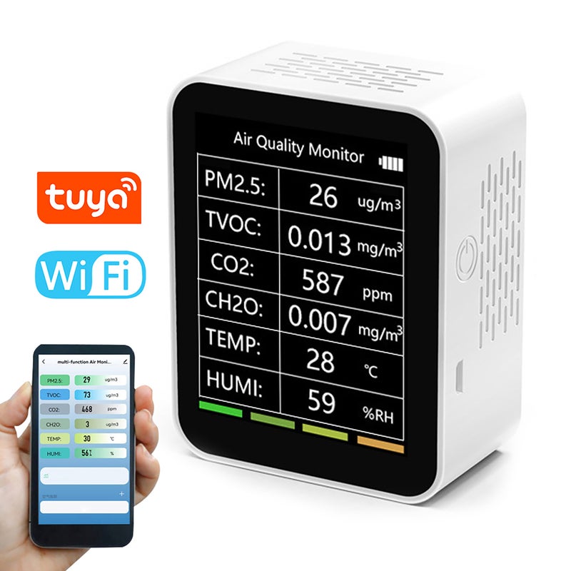 Tuya WiFi Portable Home Office Indoor Desktop Air Quality Detector 6 In 1 Multifunctional Detector PM2.5 TVOC CO2 CH2O Temperature Humidity Detecting Intelligent Linkage Mobilephone APP Remotes - Image 2