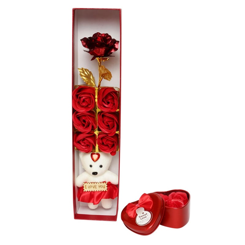 The Flying Tree The Flying Tree Special 24 K Gold Plated Red Rose with Small Teady Valentine Gift for GirlfriendBoyfriendHusbandWife Red - Image 2