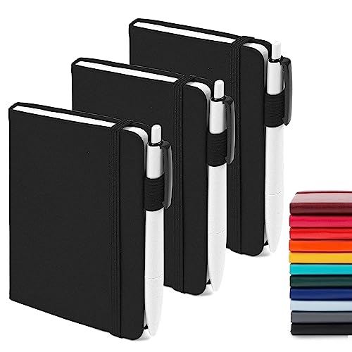 feela 3 Pack Pocket Notebook Journals with 3 Black Pens, A6 Mini Cute Small Journal Notebook Bulk Hardcover College Ruled Notepad with Pen Holder for Office School Supplies, 3.5”x 5.5”, Black - Image 1