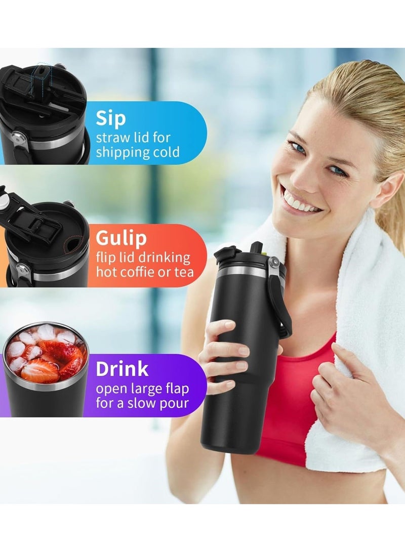 TYESO 30 oz Tumbler with Handle and Straw Lid, Insulated Stainless Steel Double Walled Vacuum Water Bottle for Office, Home, Sport or Car, Travel Mug (Black) - Image 5