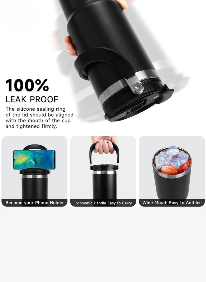 TYESO 30 oz Tumbler with Handle and Straw Lid, Insulated Stainless Steel Double Walled Vacuum Water Bottle for Office, Home, Sport or Car, Travel Mug (Black) - Image 2