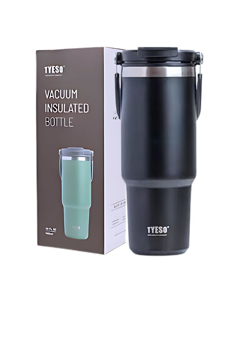 TYESO 30 oz Tumbler with Handle and Straw Lid, Insulated Stainless Steel Double Walled Vacuum Water Bottle for Office, Home, Sport or Car, Travel Mug (Black) - Image 1