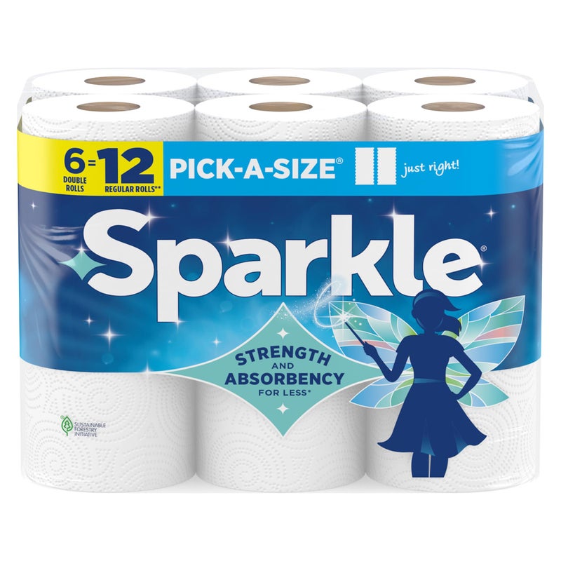 Sparkle Pick-A-Size Paper Towels, 6 Double Rolls (660 Sheets Total) - Strong 2-Ply Towels for Kitchen Cleanup and Everyday Messes - Image 1