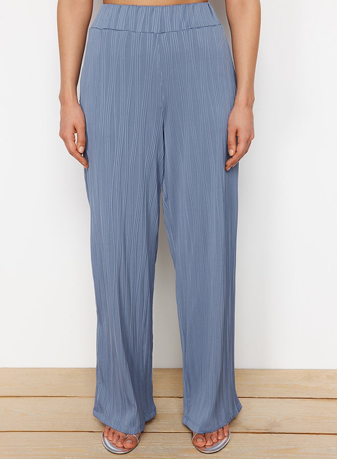 trendyol Indigo Textured Fabric Premium Wide Leg Knitted Trousers TWOSS24PL00070  - Image 4