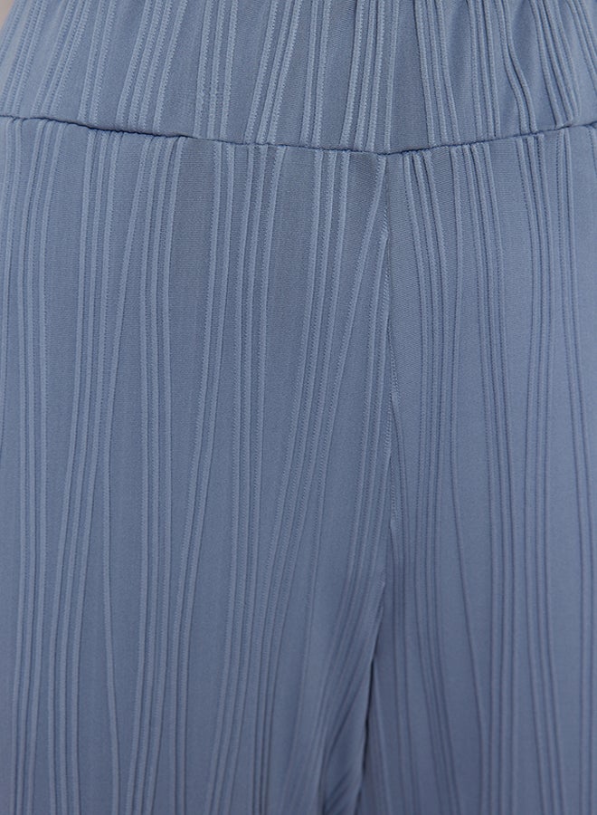 trendyol Indigo Textured Fabric Premium Wide Leg Knitted Trousers TWOSS24PL00070  - Image 5