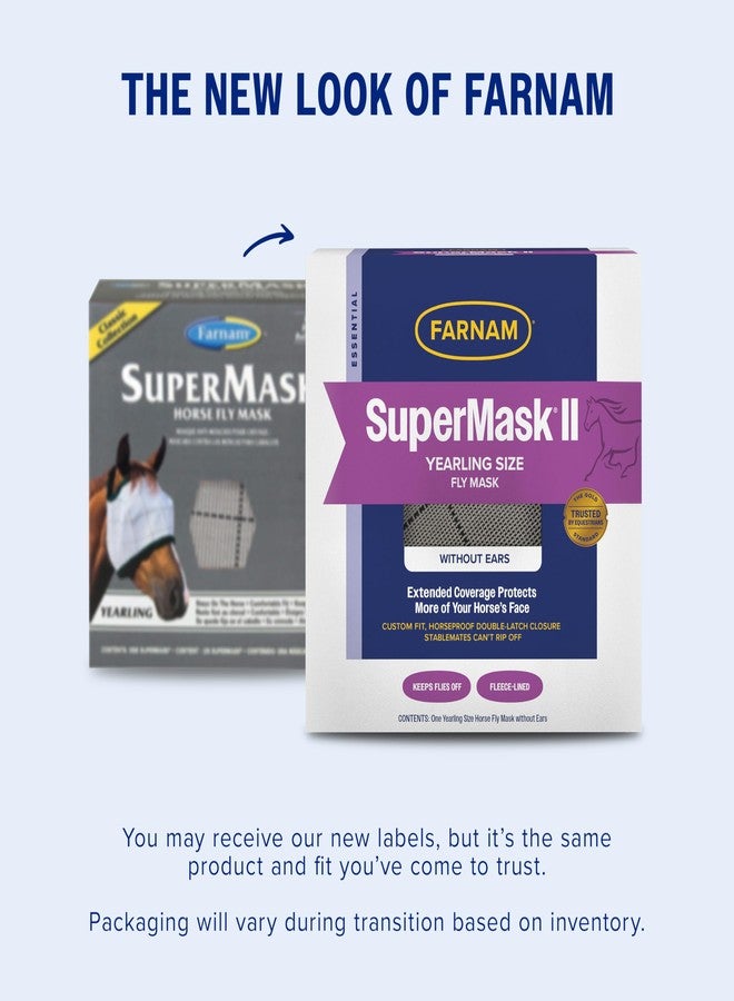 Farnam SuperMask II horse fly mask without ears, extended coverage, protects eyes from insects and debris, adjustable throat latch, Yearling size - Image 2