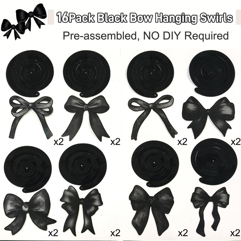 Haptda Black Bow Hanging Swirls Black Bows Banner Garland for Shes Tying The Knot Bridal Shower Decor Coquette Theme Birthday Party Decorations - Image 3