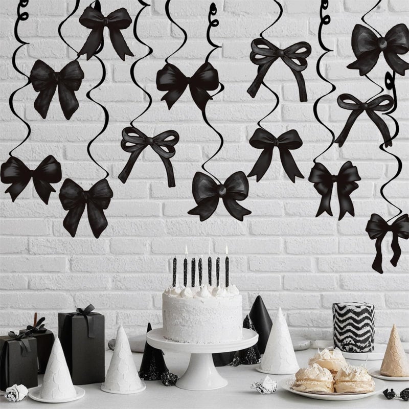 Haptda Black Bow Hanging Swirls Black Bows Banner Garland for Shes Tying The Knot Bridal Shower Decor Coquette Theme Birthday Party Decorations - Image 5