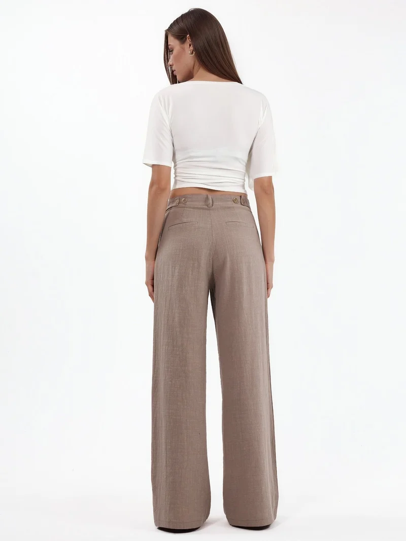 Hiccup Beaver Brown High Waist Wide Leg Palazzo Pants for Women | Best Price UAE