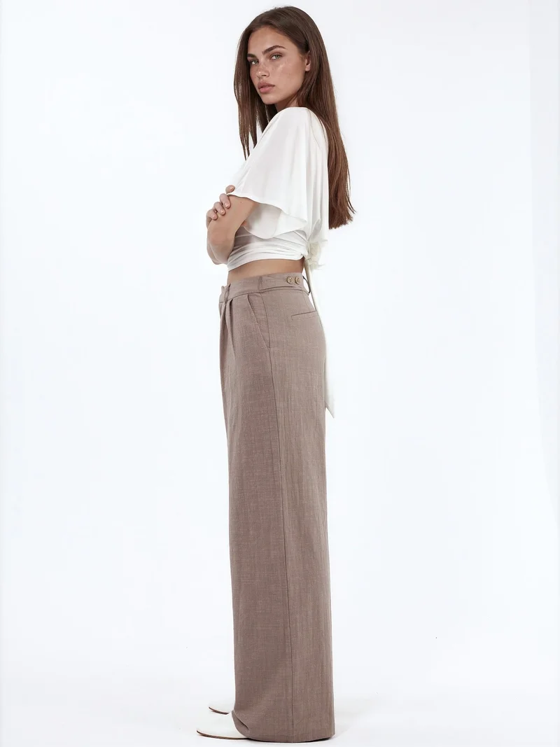 Hiccup Beaver Brown High Waist Wide Leg Palazzo Pants for Women | Best Price UAE