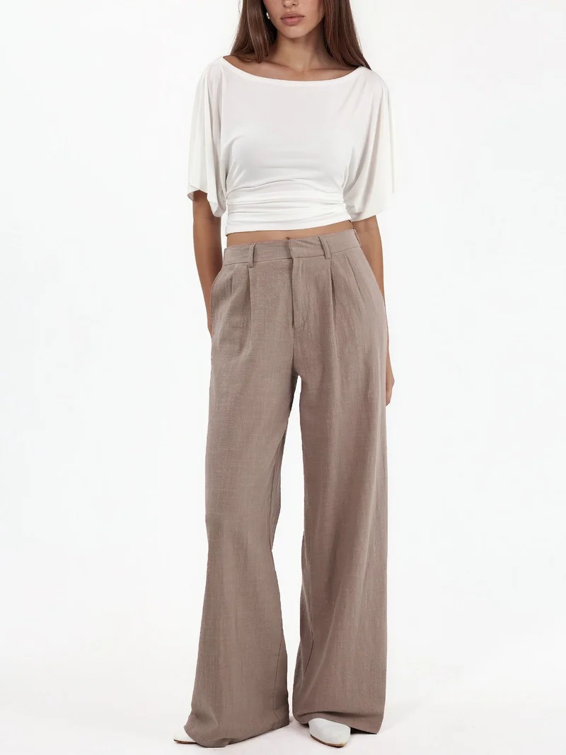 Hiccup Beaver Brown High Waist Wide Leg Palazzo Pants for Women | Best Price UAE