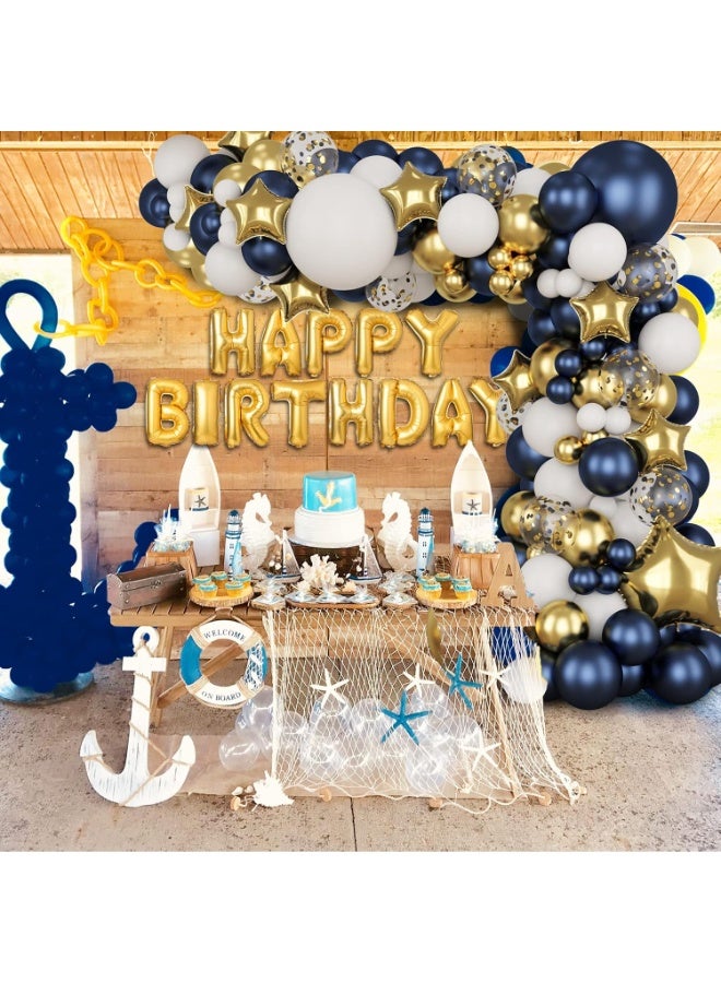 كيلا مجموعة أقواس البالونات الزرقاء الداكنة الذهبية، 176 قطعة، إكليل بالونات أزرق داكن، بالونات كونفيتي ذهبية معدنية بيضاء من رقائق معدنية لحفلات استقبال المولود الجديد وأعياد الميلاد والذكرى السنوية للزفاف والتخرج - Image 5