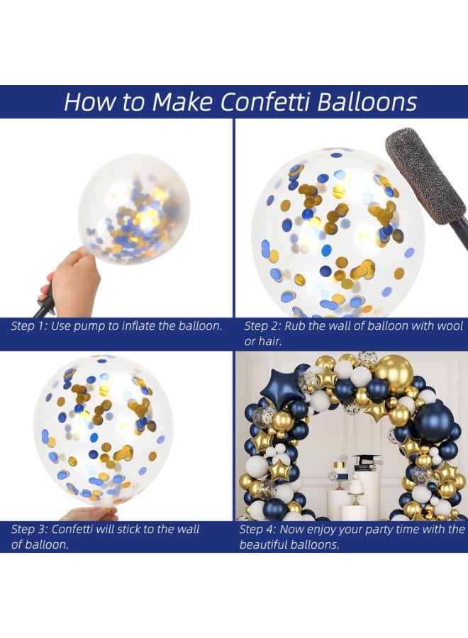 كيلا مجموعة أقواس البالونات الزرقاء الداكنة الذهبية، 176 قطعة، إكليل بالونات أزرق داكن، بالونات كونفيتي ذهبية معدنية بيضاء من رقائق معدنية لحفلات استقبال المولود الجديد وأعياد الميلاد والذكرى السنوية للزفاف والتخرج - Image 3