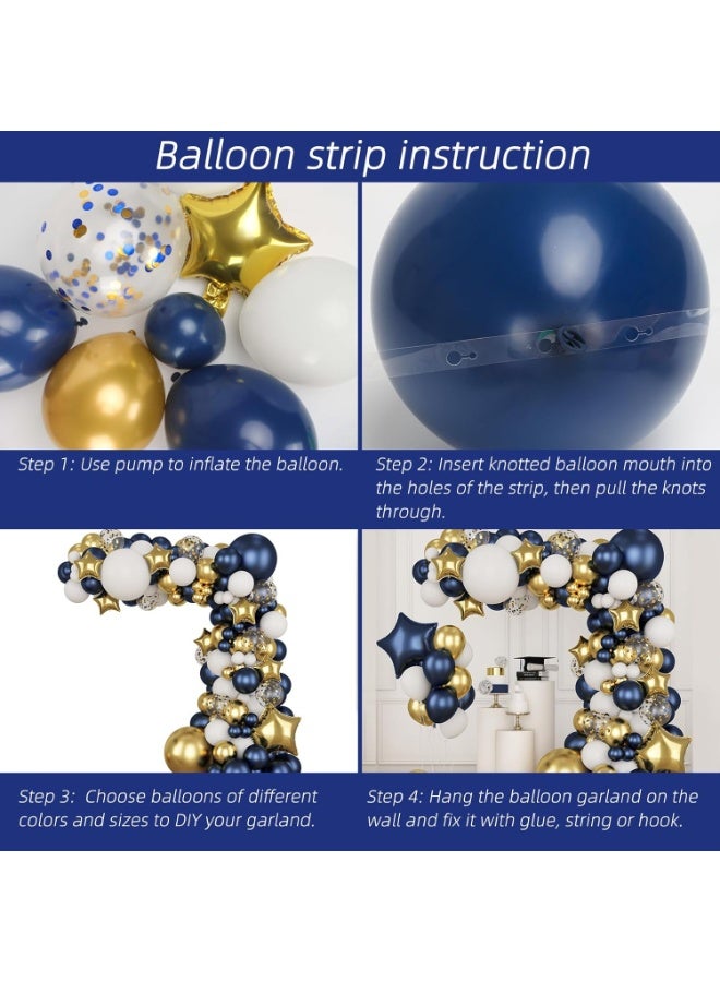 كيلا مجموعة أقواس البالونات الزرقاء الداكنة الذهبية، 176 قطعة، إكليل بالونات أزرق داكن، بالونات كونفيتي ذهبية معدنية بيضاء من رقائق معدنية لحفلات استقبال المولود الجديد وأعياد الميلاد والذكرى السنوية للزفاف والتخرج - Image 4