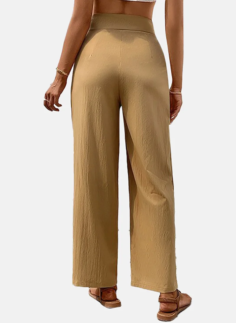 YUNIQEE Women Beige Flared Mid-Rise Parallel Trouser