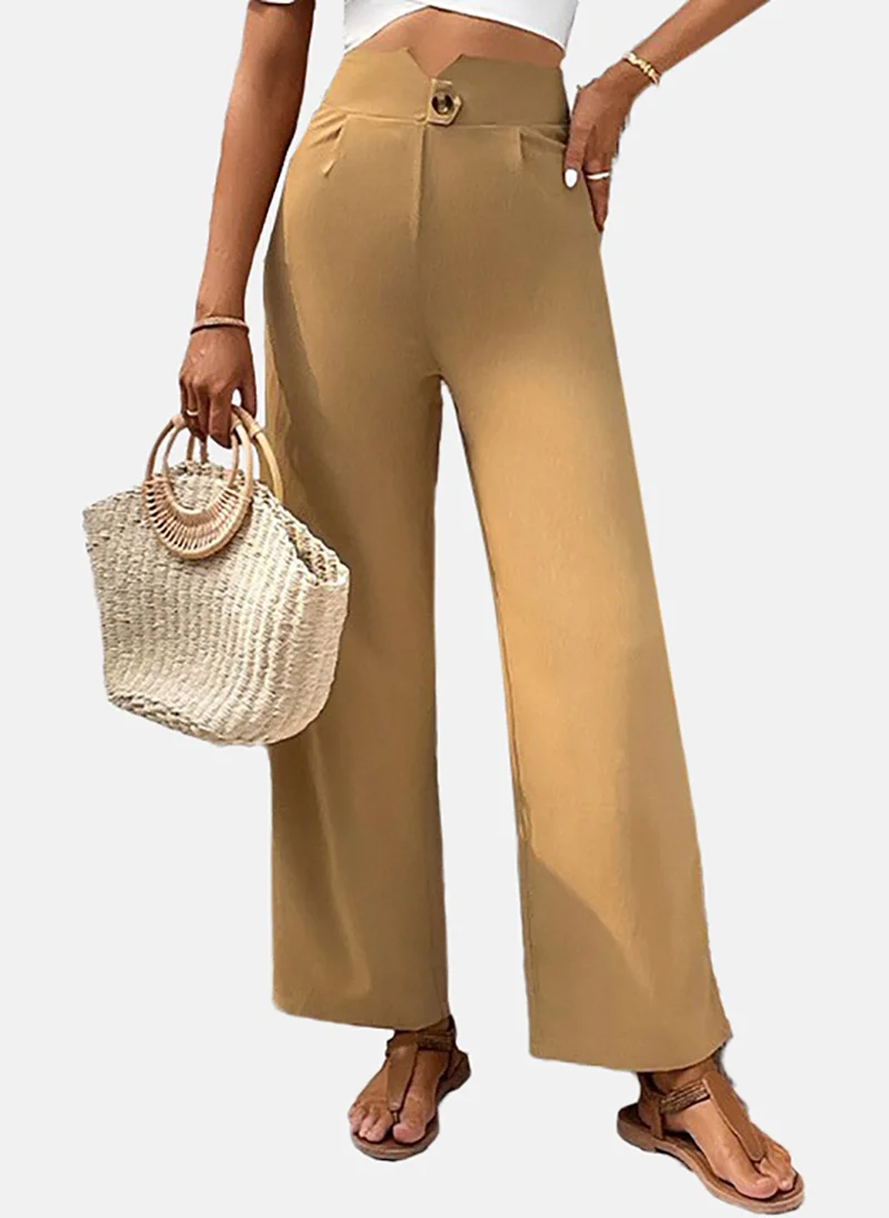 YUNIQEE Women Beige Flared Mid-Rise Parallel Trouser