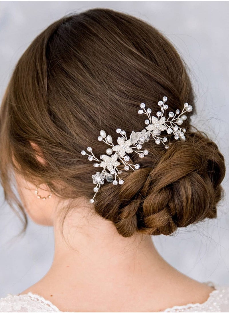 SYOSI - Opal Crystal Hair Comb Bridal Hair Pieces Bridal Hair Comb Wedding Hair Comb Pearl Bridal Hair Clip Silver Rhinestone Wedding Hair Accessories for Brides Bridesmaid Women Silver - Image 1