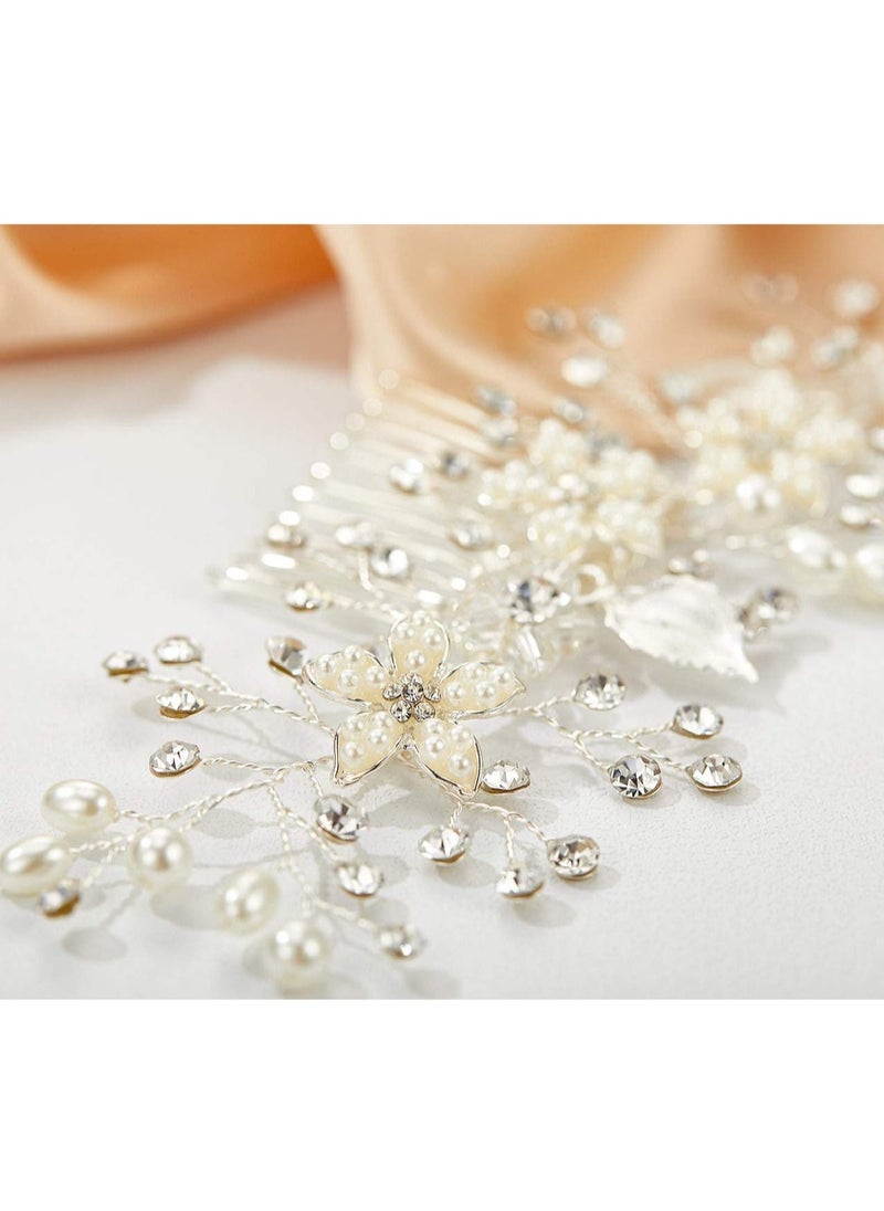 SYOSI - Opal Crystal Hair Comb Bridal Hair Pieces Bridal Hair Comb Wedding Hair Comb Pearl Bridal Hair Clip Silver Rhinestone Wedding Hair Accessories for Brides Bridesmaid Women Silver - Image 1