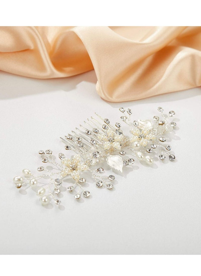SYOSI - Opal Crystal Hair Comb Bridal Hair Pieces Bridal Hair Comb Wedding Hair Comb Pearl Bridal Hair Clip Silver Rhinestone Wedding Hair Accessories for Brides Bridesmaid Women Silver - Image 1