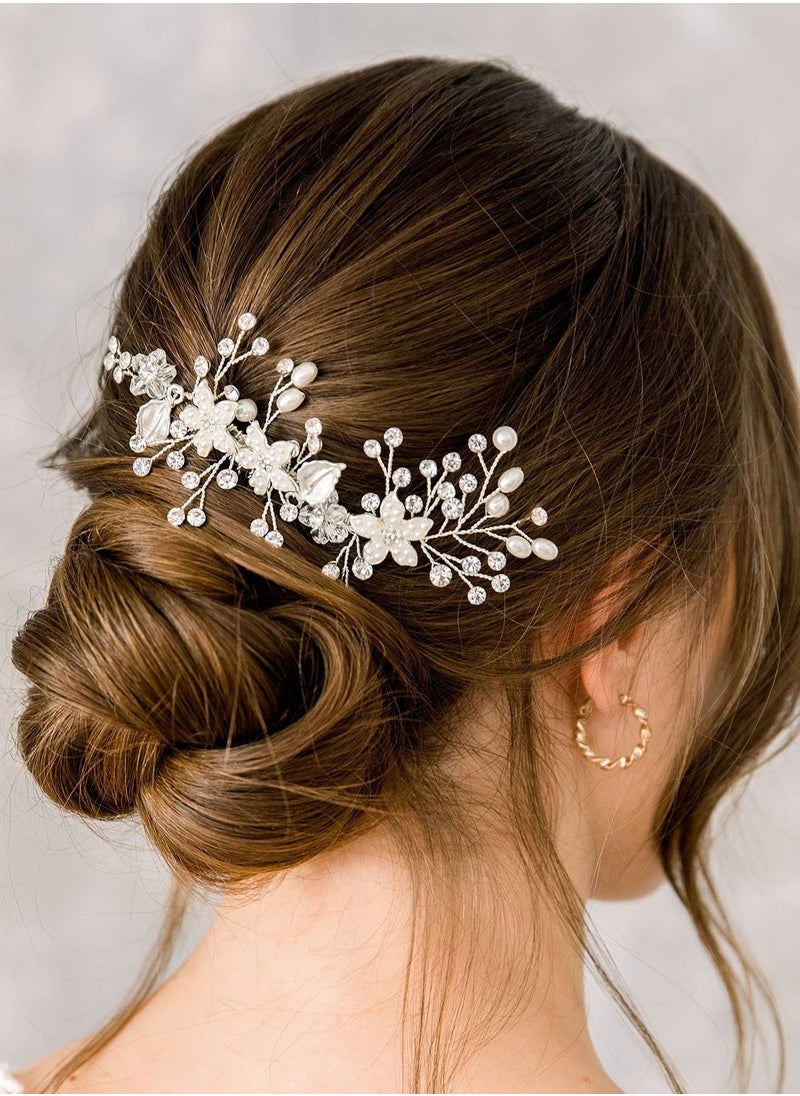 SYOSI - Opal Crystal Hair Comb Bridal Hair Pieces Bridal Hair Comb Wedding Hair Comb Pearl Bridal Hair Clip Silver Rhinestone Wedding Hair Accessories for Brides Bridesmaid Women Silver - Image 1