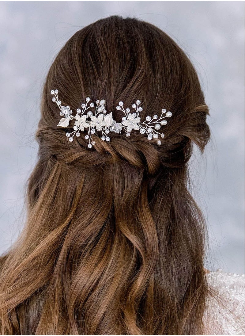 SYOSI - Opal Crystal Hair Comb Bridal Hair Pieces Bridal Hair Comb Wedding Hair Comb Pearl Bridal Hair Clip Silver Rhinestone Wedding Hair Accessories for Brides Bridesmaid Women Silver - Image 1