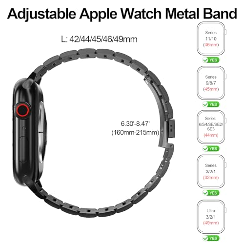 Snyeest 2-Pack Compatible for Apple Watch Band 49mm 46mm 45mm 44mm 42mm, Stainless Steel Replacement Strap Metal Bands for iWatch Ultra 3/2/1 Series 11/10/9/8/7/6/5/4/3/2/1/SE/SE2/SE3 Women Men,Black+Silver - Image 2