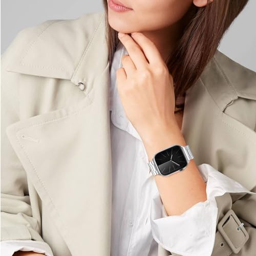Snyeest 2-Pack Compatible for Apple Watch Band 49mm 46mm 45mm 44mm 42mm, Stainless Steel Replacement Strap Metal Bands for iWatch Ultra 3/2/1 Series 11/10/9/8/7/6/5/4/3/2/1/SE/SE2/SE3 Women Men,Black+Silver - Image 5