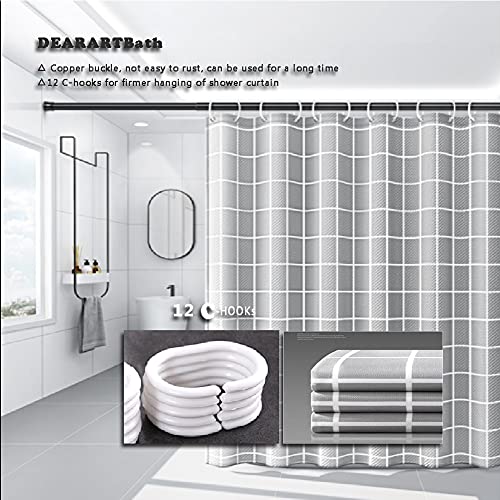 DEARARTBath Grey Grid Shower Curtain Liner for Bathroom, 60''W*72''L inch Fabric Shower Curtain Set with Grommet and 12 Hooks, Waterproof Machine Washable Easy Clear Easy Care - Image 5