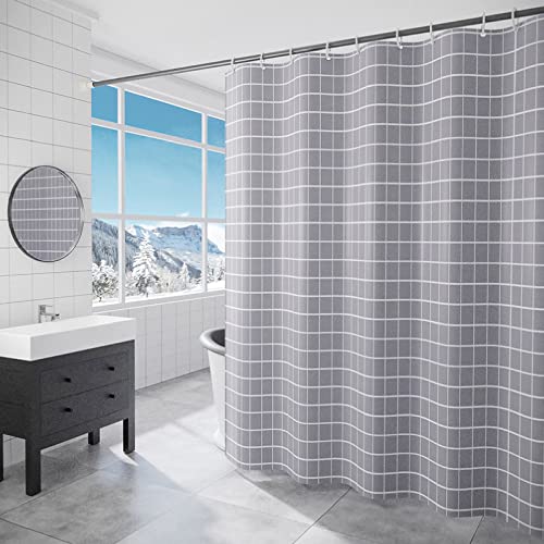 DEARARTBath Grey Grid Shower Curtain Liner for Bathroom, 60''W*72''L inch Fabric Shower Curtain Set with Grommet and 12 Hooks, Waterproof Machine Washable Easy Clear Easy Care - Image 1