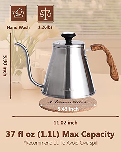 Harriet Gooseneck Kettle with Thermometer for Pour Over Coffee and Tea, 37 fl oz, Stainless Steel, Durable 3-Layer Base, Ideal Spout for Precision Pouring, Compatible with all Stove Tops - Image 5