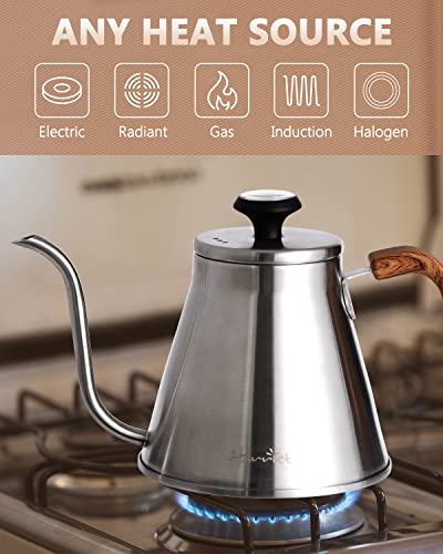 Harriet Gooseneck Kettle with Thermometer for Pour Over Coffee and Tea, 37 fl oz, Stainless Steel, Durable 3-Layer Base, Ideal Spout for Precision Pouring, Compatible with all Stove Tops - Image 4